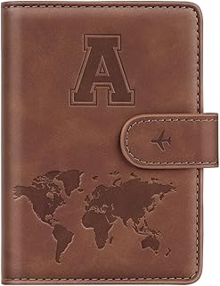 Passport Holder Wallet Cover Personalized Letter A-Z Travel Wallet RFID Blocking Passport Cover Wallet Case for Travel Passport Book Holders for Women and Men, Brown-A