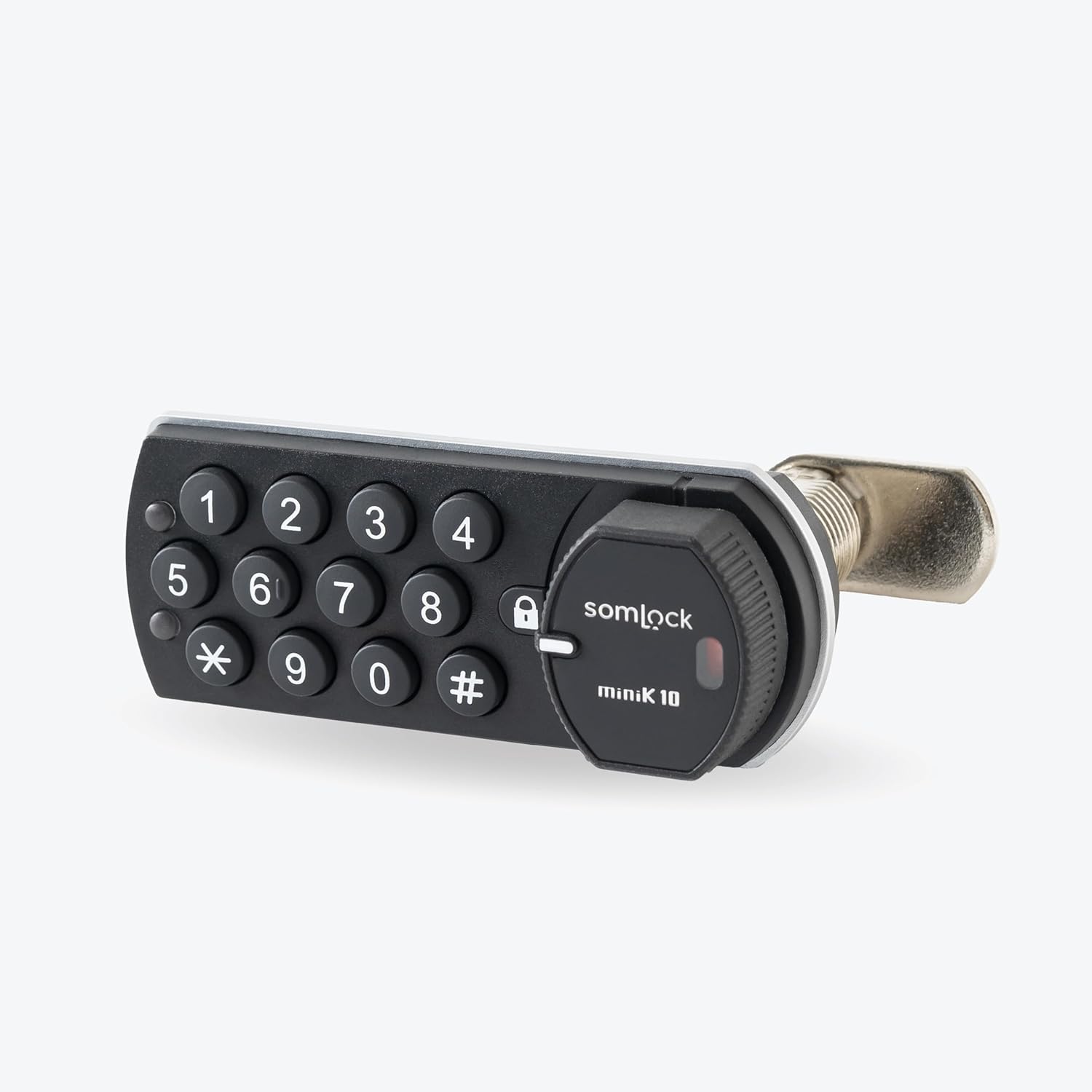 miniK10 Standard Electronic Cabinet Lock – 12-Button Keypad, 10-Year Battery Life, IP54 Waterproof Rating, Compact Design, Surface & Flush Mount, Black/White, Knob on The Right