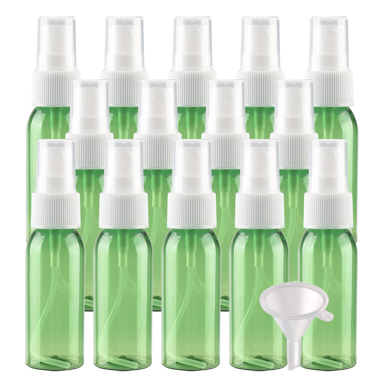 100 Stück Leer Klein 30ml Grün Plastik PET Sprühflasche Reise Zerstäuber mit Weiß Sprühkopf Nebel Reiseflaschen Parfümzerstäuber für Kosmetik Parfüm mit 4x Trichter