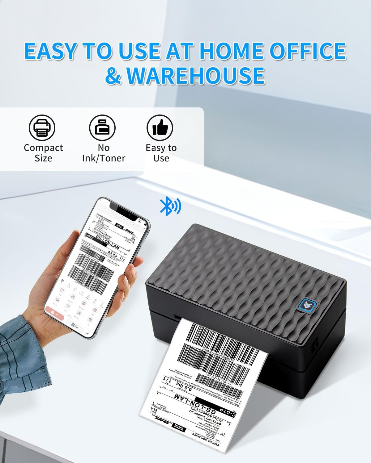 Thermal Label Printer, 4x6 Shipping Label Printer for Small Business, Bluetooth Label Printer for Shipping Packages, Compatible with iOS, Android, Windows, Mac, UPS, USPS - Black