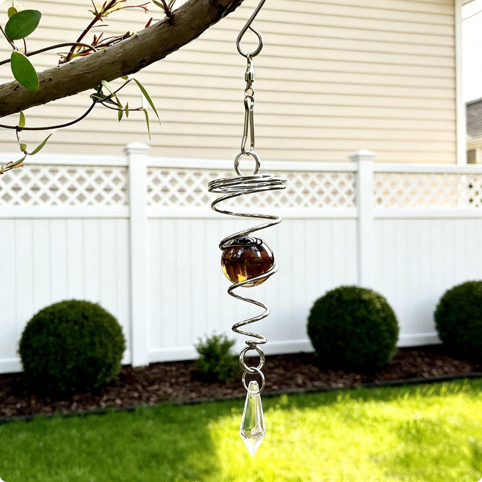Spiral Crystal Wind Wind Twirler Stainless Steel Crystal Wind Wind Twirler Reflective Outdoor Decor for Garden, Patio Amber-image-23