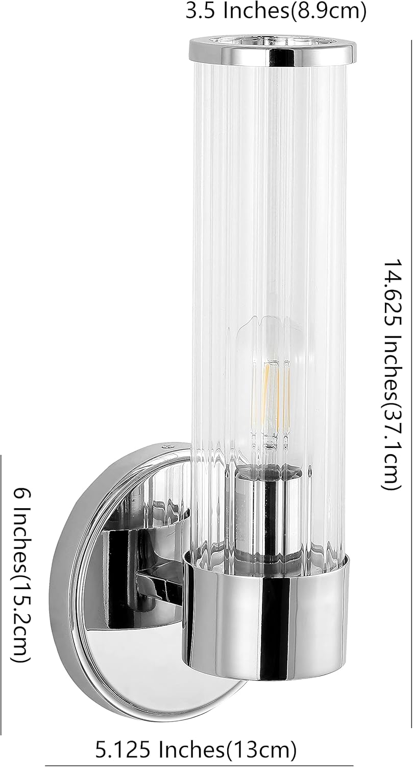 JONATHAN Y 6" Chrome 1-Light Modern Mid-Century LED Vanity Light Sconce for Bathroom, Hallway, Bedroom Wall Mounted Fixture with Striped Clear Glass Shade, LED Bulb Included JYL3537A