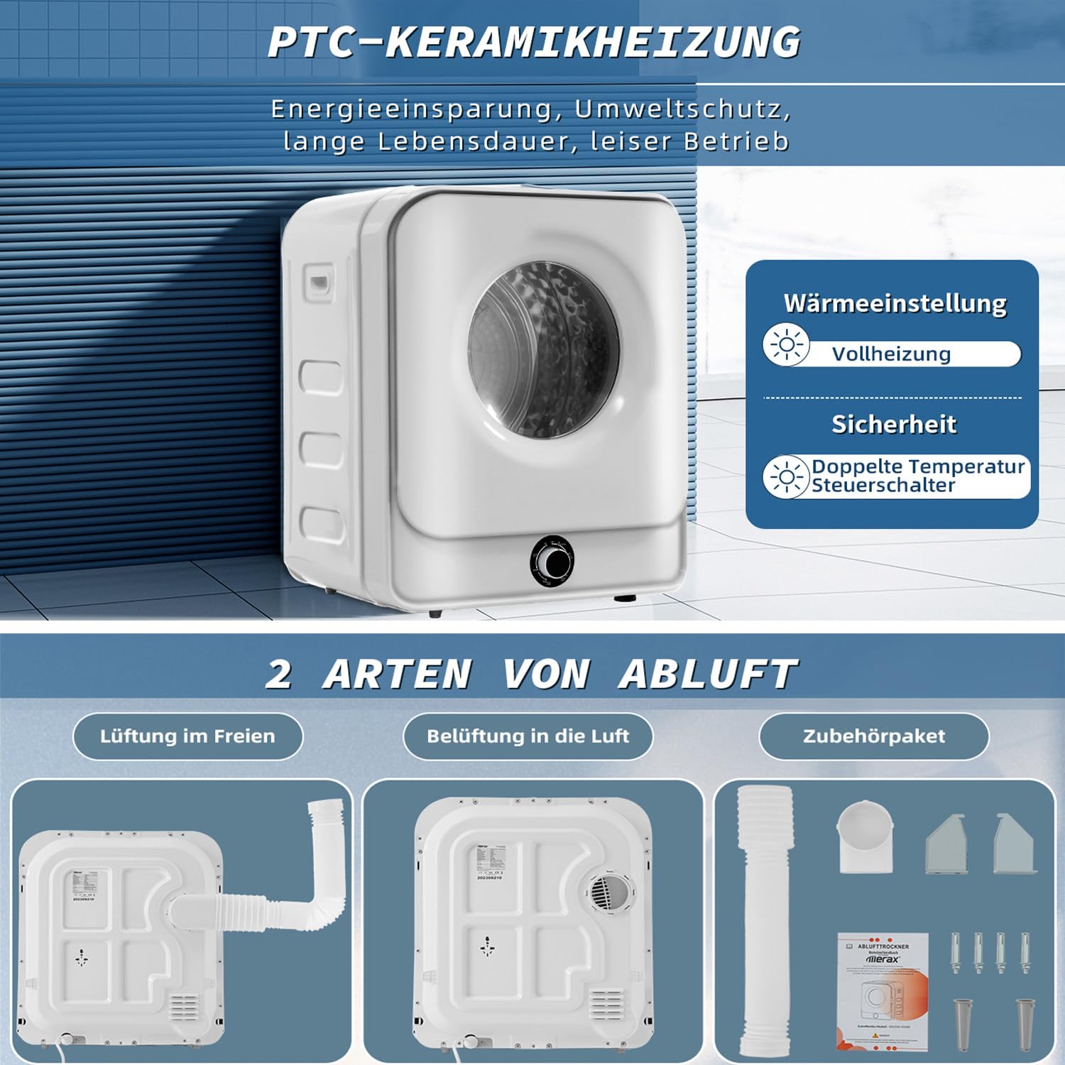 Suszarka Bębnowa Do Prania 4,5Kg Suszarka 830W Automatyczne Suszenie,Konstrukcja Antywibracyjna,Kontrola Komfortu, Delikatny System Suszenia,Wolnostojąca Lub Montowana Na ścianie