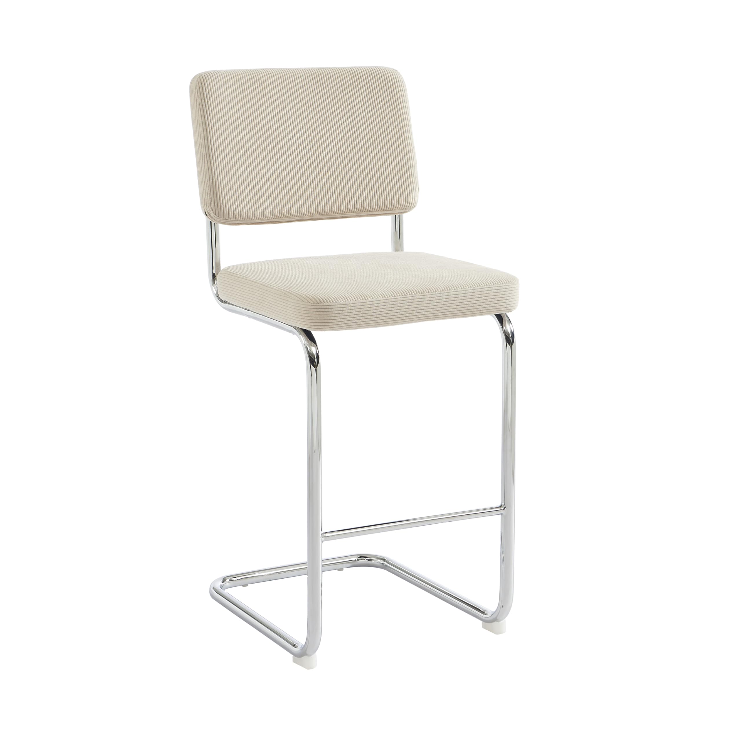 BAÏTA Set di 2 sgabelli a metà alto Jack in velluto trapuntato, piede in metallo (Beige)