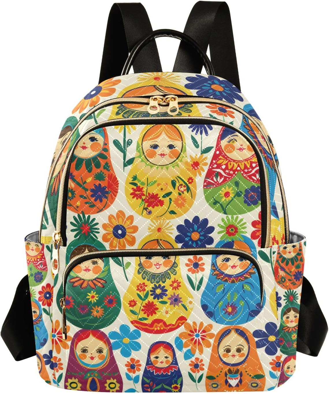 Mini Backpack Purse for Women, Matryoshka Russian Traditional Wooden Doll Travel Bag Casual Daypack Shoulder Bag