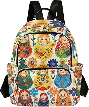 Mini Backpack Purse for Women, Matryoshka Russian Traditional Wooden Doll Travel Bag Casual Daypack Shoulder Bag