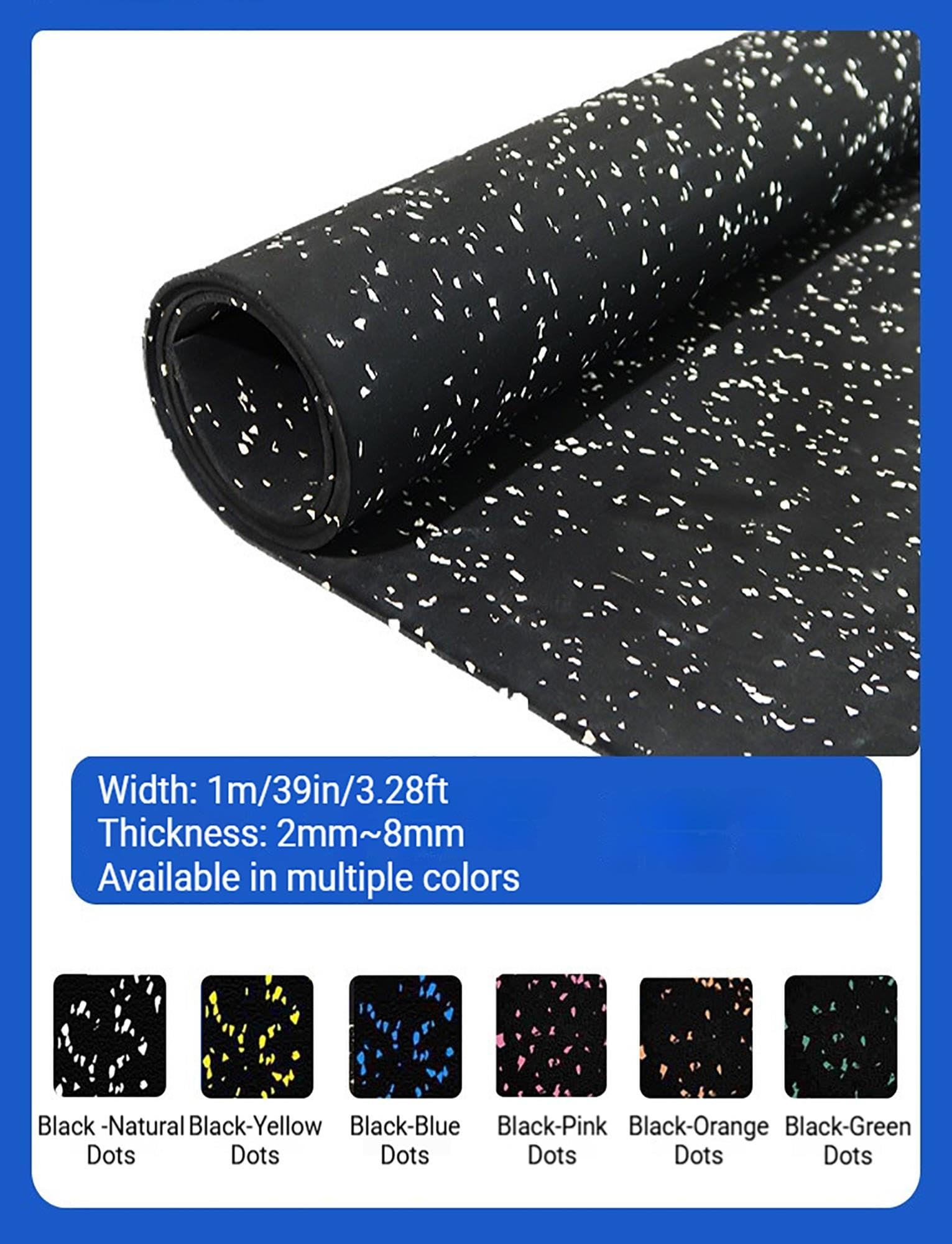 Genérico Rollo Suelo de Goma Reforzada 2-8mm para Equipos de Fitness