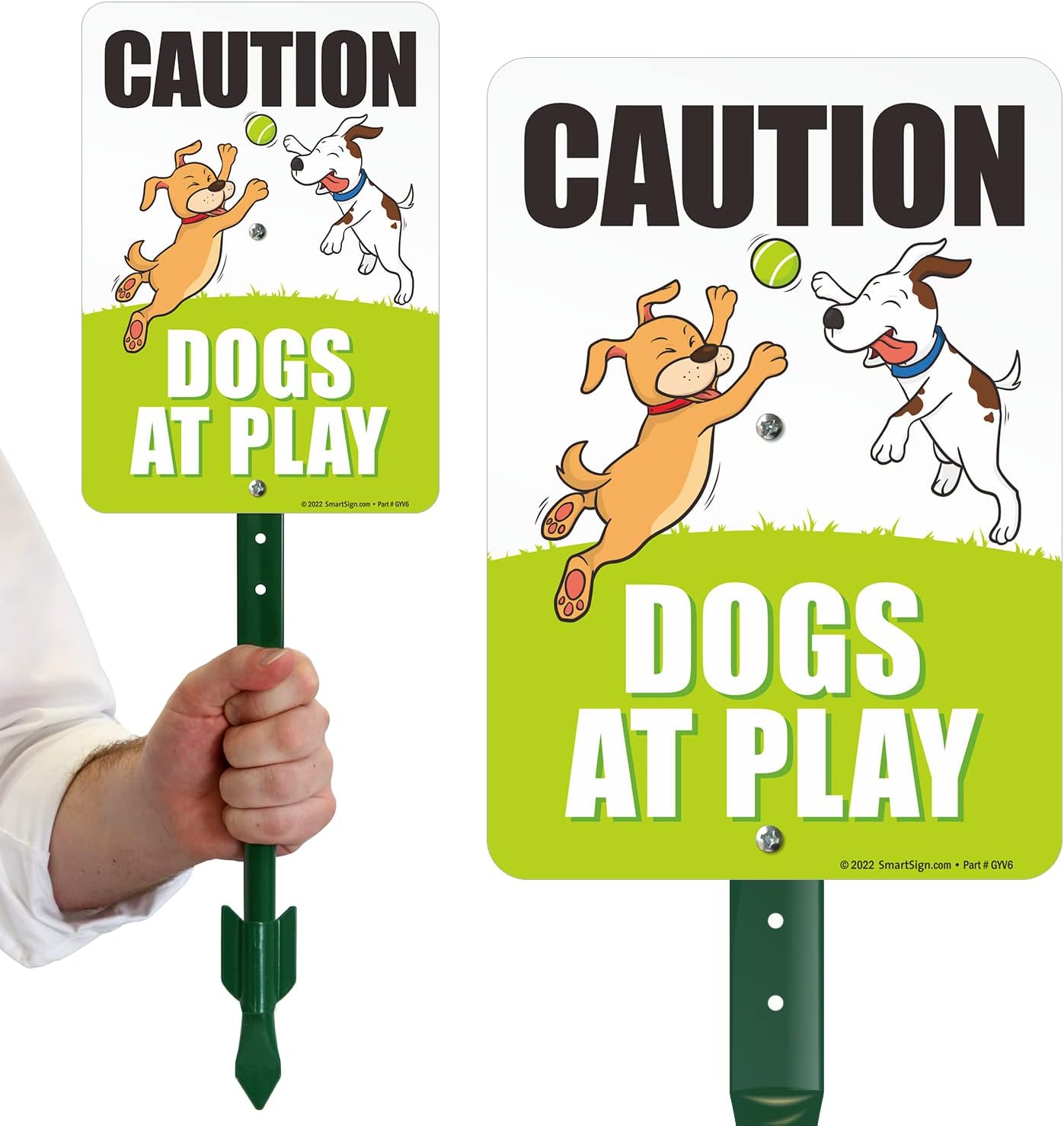 SmartSign 10 x 7 inch “Caution - Dogs at Play” LawnPuppy Yard Sign with 18 inch Stake, 40 mil Aluminum, Laminated Engineer Grade Reflective, Multicolor, Set of 1