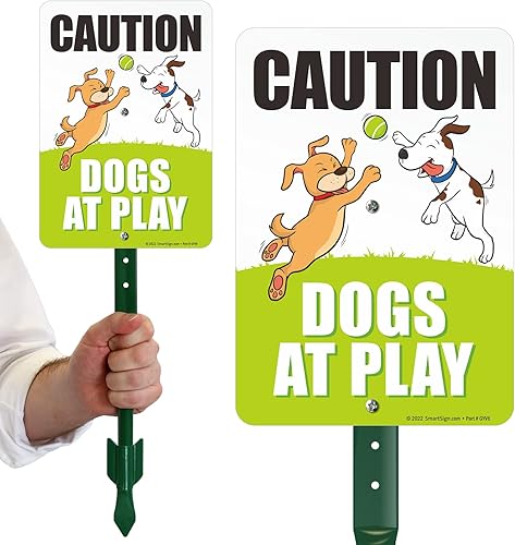 Miniatura 13 de SmartSign Letrero de metal con texto en inglés "Caution - Dogs at Play" de 14 x 10 pulgadas, aluminio de 40 mil, material reflectante laminado 3M
