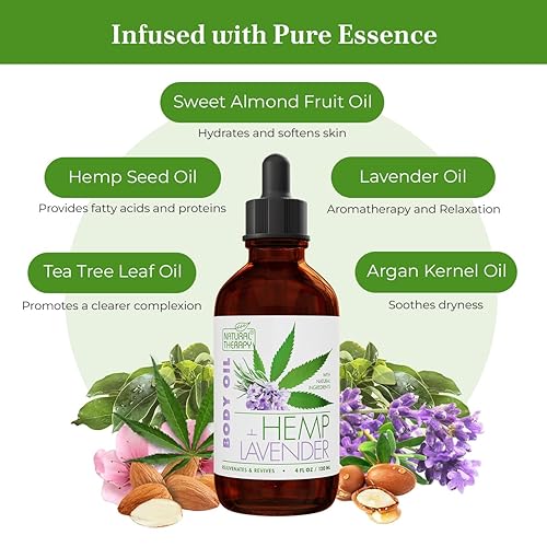 Miniatura 3 de Natural Therapy Aceite corporal de cáñamo y lavanda - Aceite corporal hidratante - Hidrata y suaviza la piel - Aumenta la elasticidad de la piel y