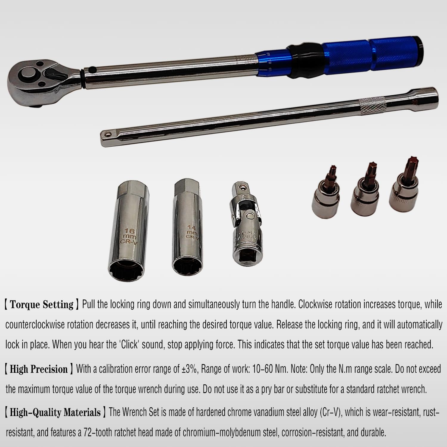 JEUCLEL 3/8" Drive Click Torque Wrench Set - 10-60 N.m With Extension & Sockets - View #10