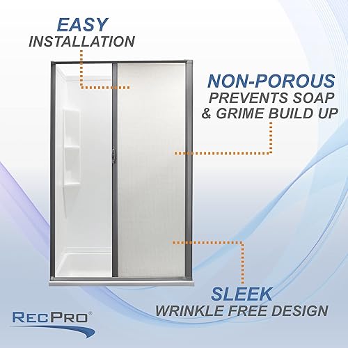Miniatura 3 de RecPro Puerta de ducha enrollable retráctil para caravana, repuesto para puerta de ducha de caravana, malla tejida con vinilo (platino, 48 x 67