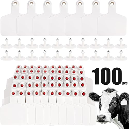 Miniatura 15 de Etiquetas de oído en blanco, 100 unidades de etiquetas de oído en blanco de identificación de ganado para ganado, vaca, cerdo, cabra, oveja, perro
