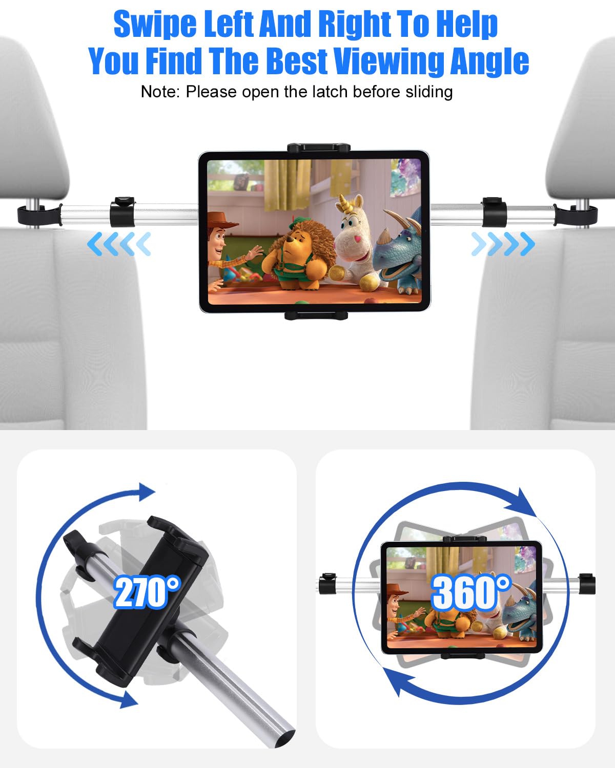Metallo Porta Tablet da Auto, Supporto Tablet Auto Poggiatesta con 4 ganci di seduta, Universale Porta Tablet Auto Posteriore con Asta Telescopica per 4,7-12,9" iPad Pro Mini, Switch, Cellulare
