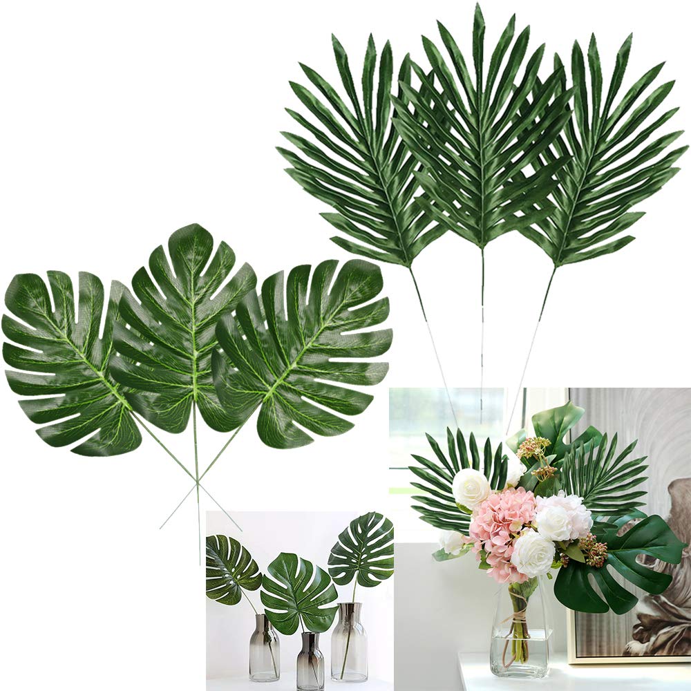 Artiflr 24 Pcs 2 Kinds Tropical Plant Palm Leaves Artificial Palm Leaves Faux Leaves Safari Leaves Hawaiian Luau Party Suppliers Decorations