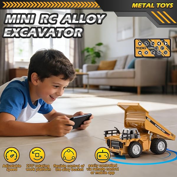 Mini Camion Benne Télécommandée, 1:64 RC Camion Benne Basculante en Métal avec Télécommande 2,4 GHz & Application, Mini Kipplaster RC avec Lumières et Sons, 2 Vitesses, Rechargeable USB - 5