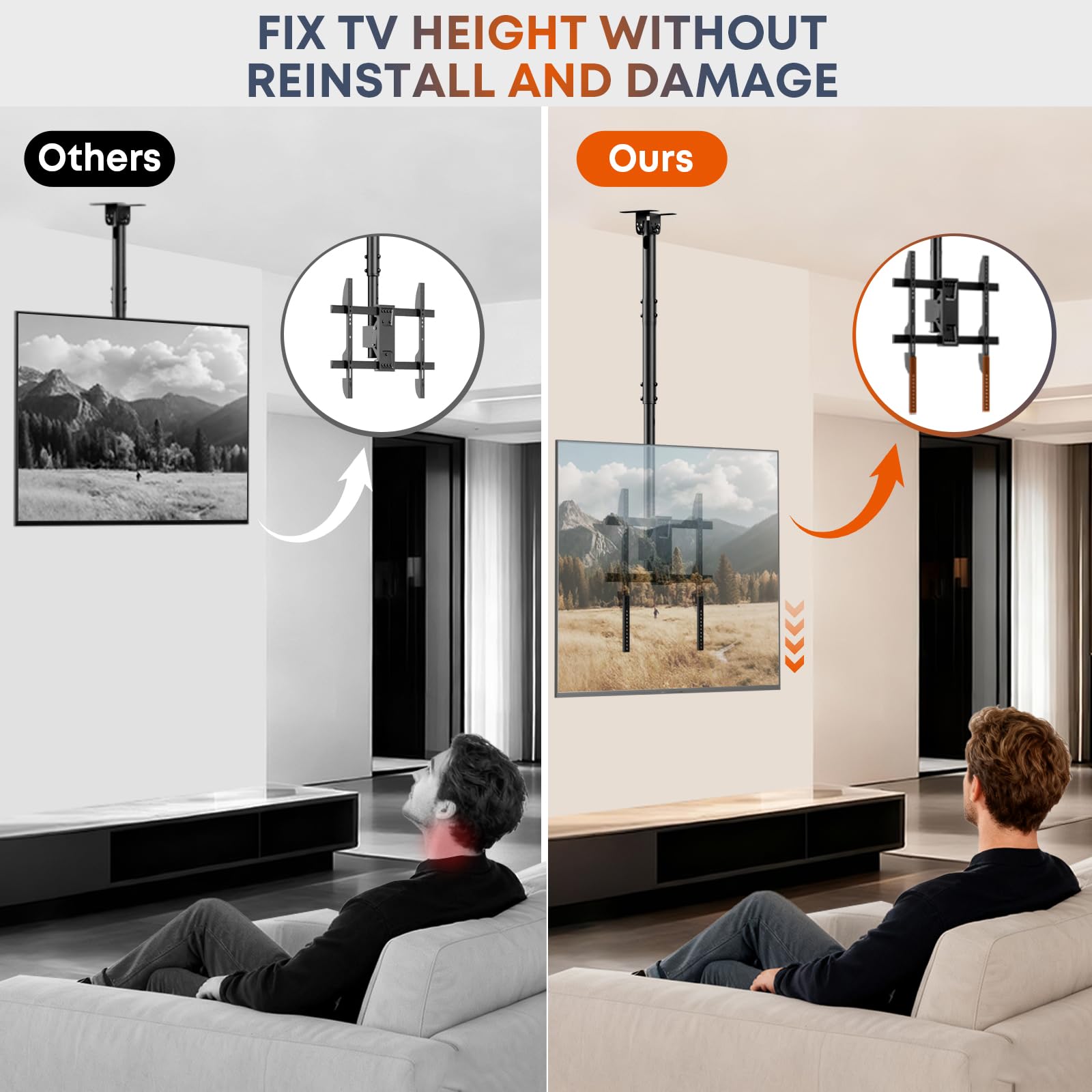 Plaque d’extension VESA verticale pour téléviseurs avec position VESA basse, compatible avec supports TV de plafond motorisés et supports muraux à bras vertical, 1 paire, Noir