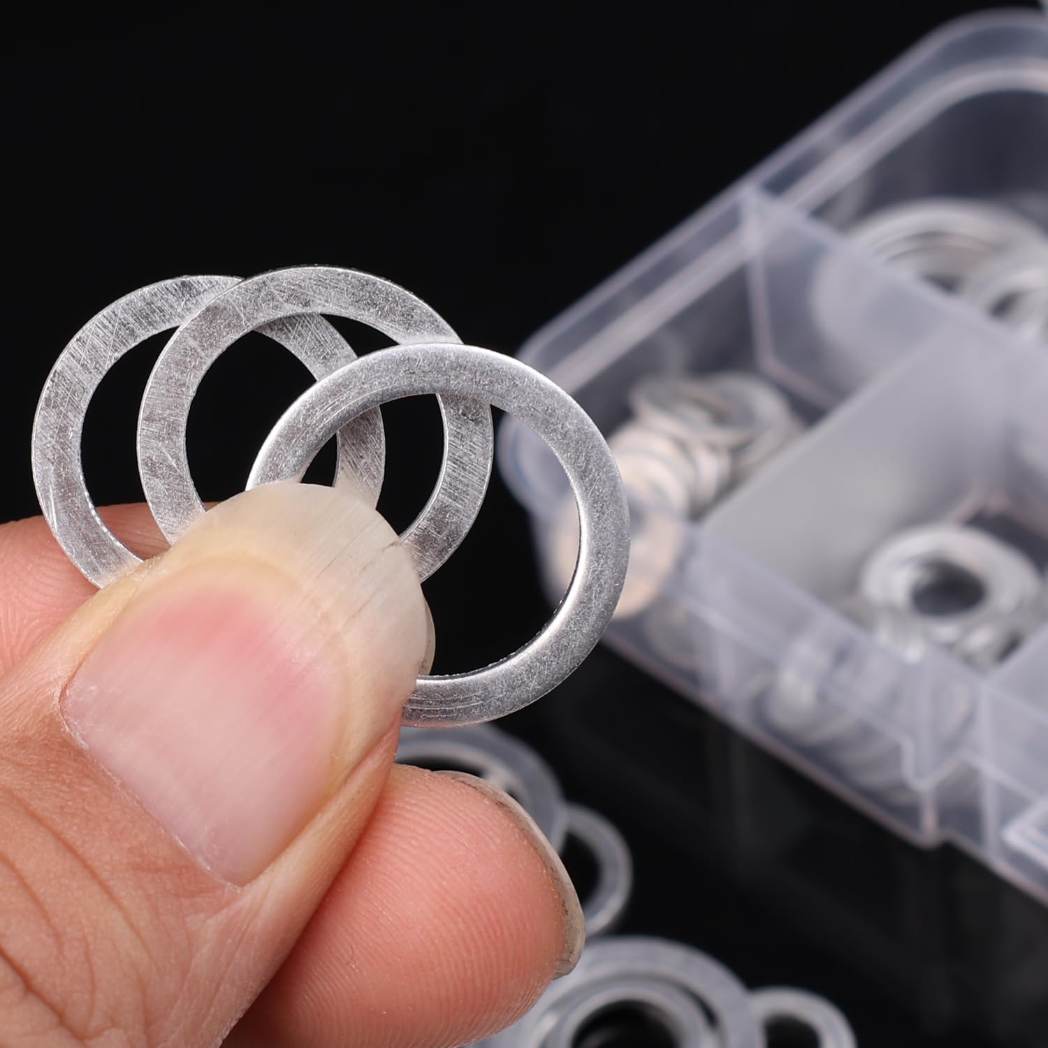 100PCS/ Box Automotive Fuel Pump Leak-Proof Aluminum Gaskets Oil Drain Sealing Flat Washers M6-M16 Car Maintenance Accessories