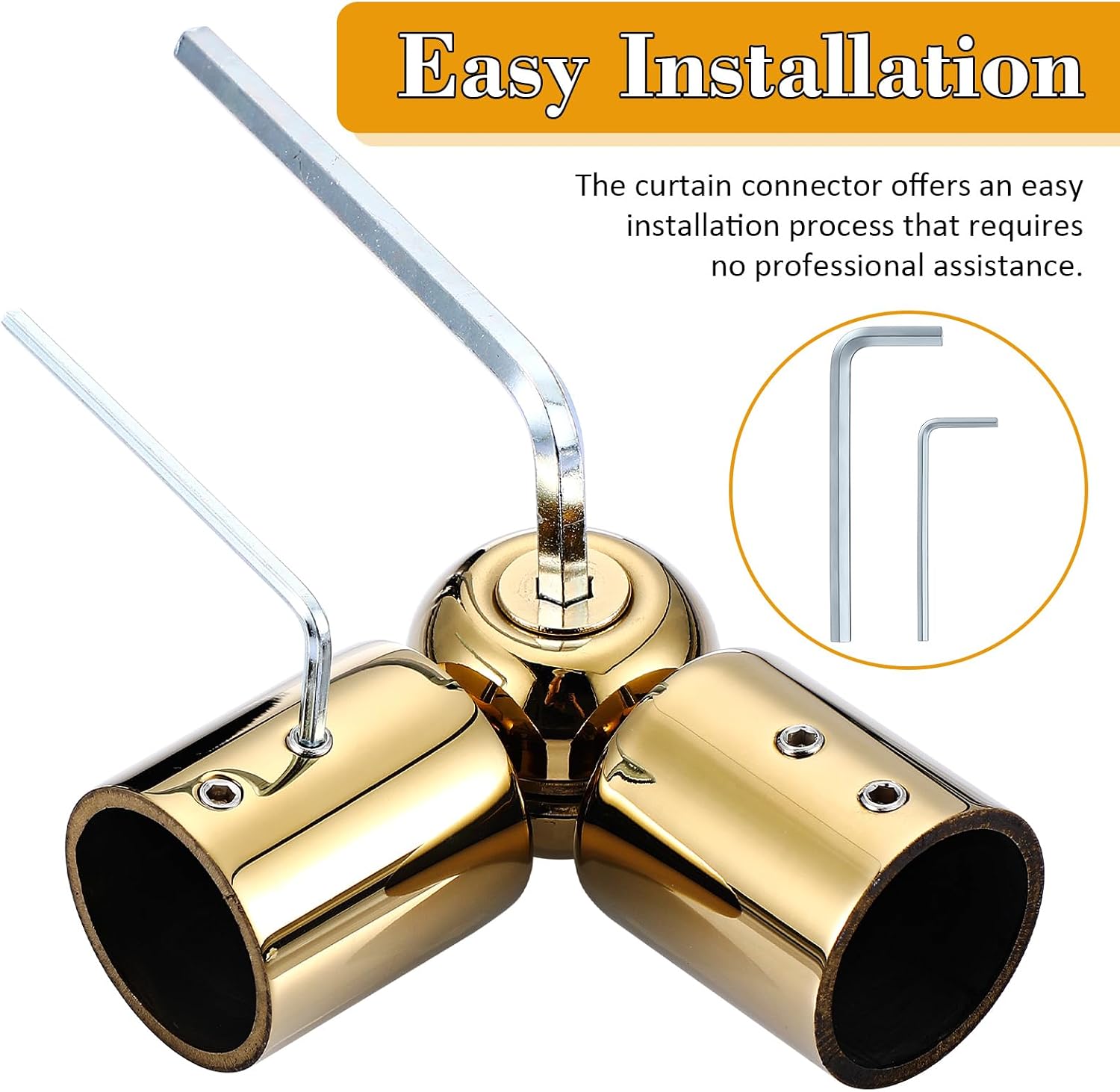 CroBlissful 2 Pcs Window Corner Curtain Rod Connector, Heavy Duty Adjustable Elbow Corner for 1 Inch Bay Windows Blinds(Gold)