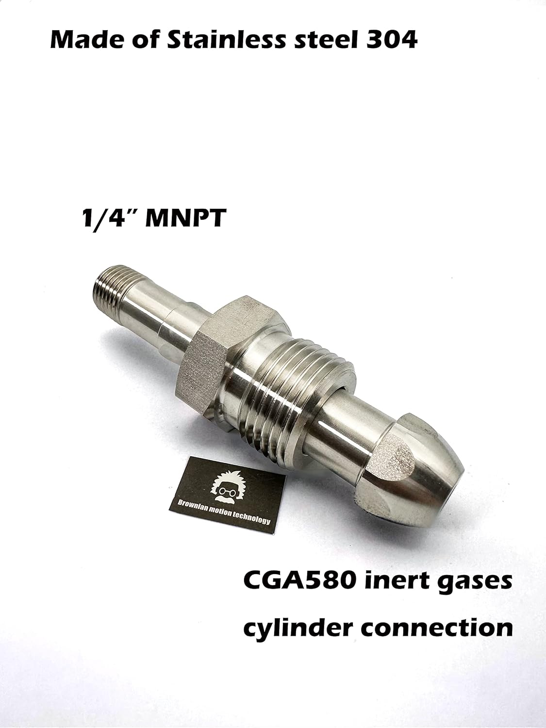 CGA580 High-Pressure Nipples for Compressed Inert Gas to Male NPT 1/4" MNPT, CGA 580 Cylinder Adapter Made of stainless steel 304 (CGA580, SS304, Length=88.5mm 1pc)