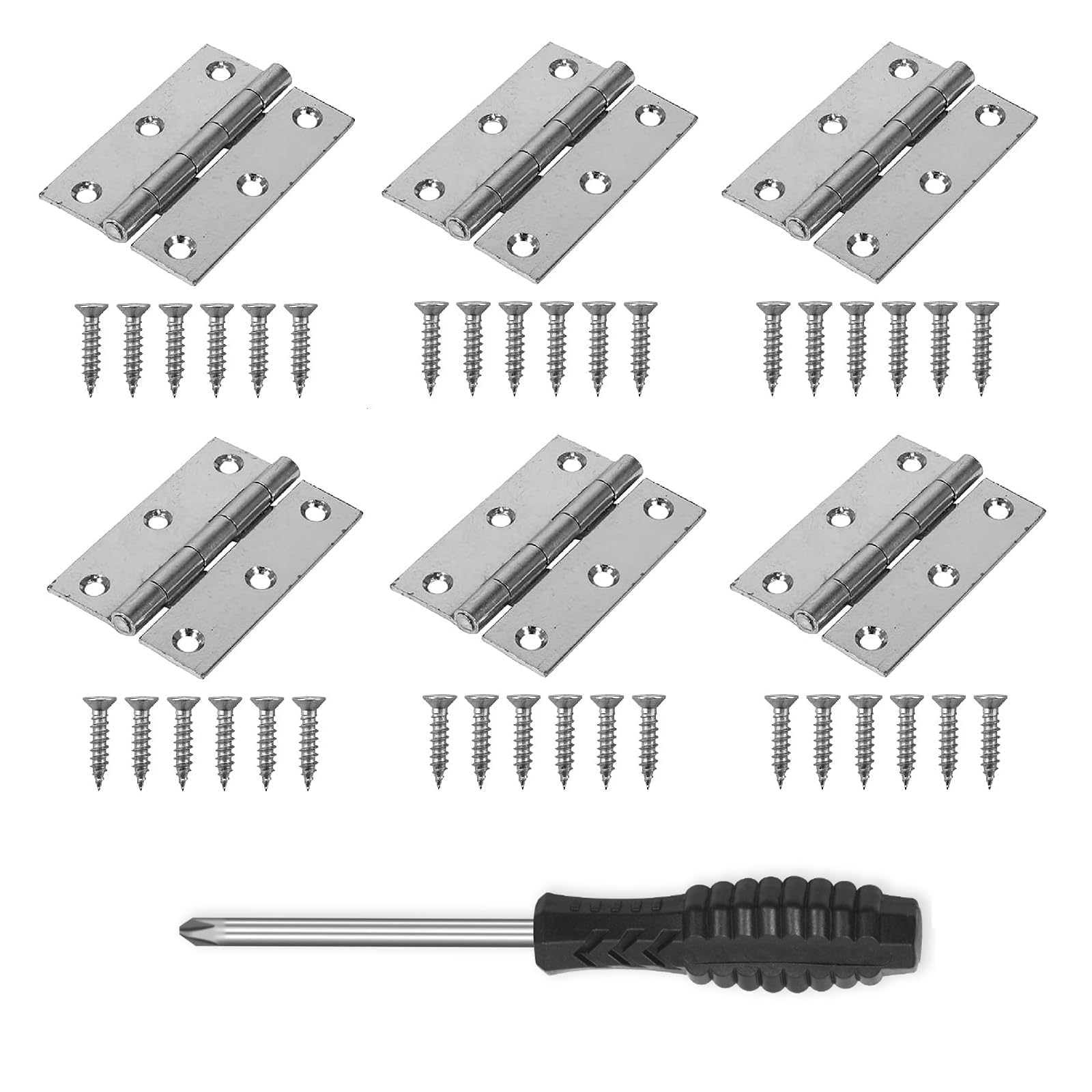 6Pcs Chrome Door Hinges 3 inch Steel Fire Rated Internal Door Hinges, Ball Bearing Hinge for Internal External Doors, Cabinets with Screws and Screwdriver