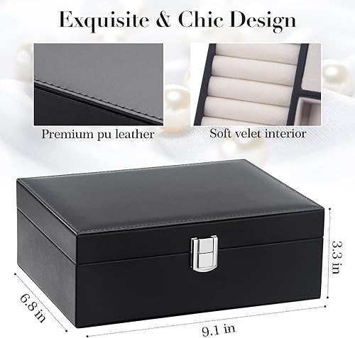 Miniatura 3 de COOYUY Joyero para mujeres niñas esposa regalo ideal organizador de joyas de doble capa aretes pulseras anillos collares piel sintética y terciopelo