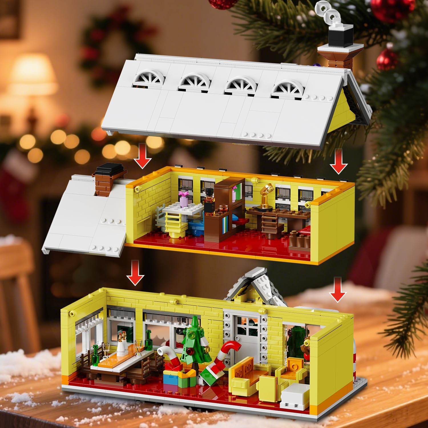HOGOKIDS Advent Calendar 2025 Christmas Building Set with Light, 24 Days Christmas Countdown House Mini Building Block Kit with Bus & Pickup Truck, Holiday Toys Gift for Adults Kids Girls Boys Age 12+