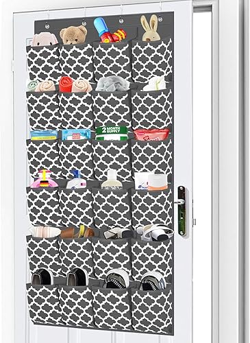 Miniatura 2 de homyfort Organizador de zapatos para puerta con 24 bolsillos de tela extra grandes y 4 ganchos resistentes, organizadores de puerta colgantes con 5