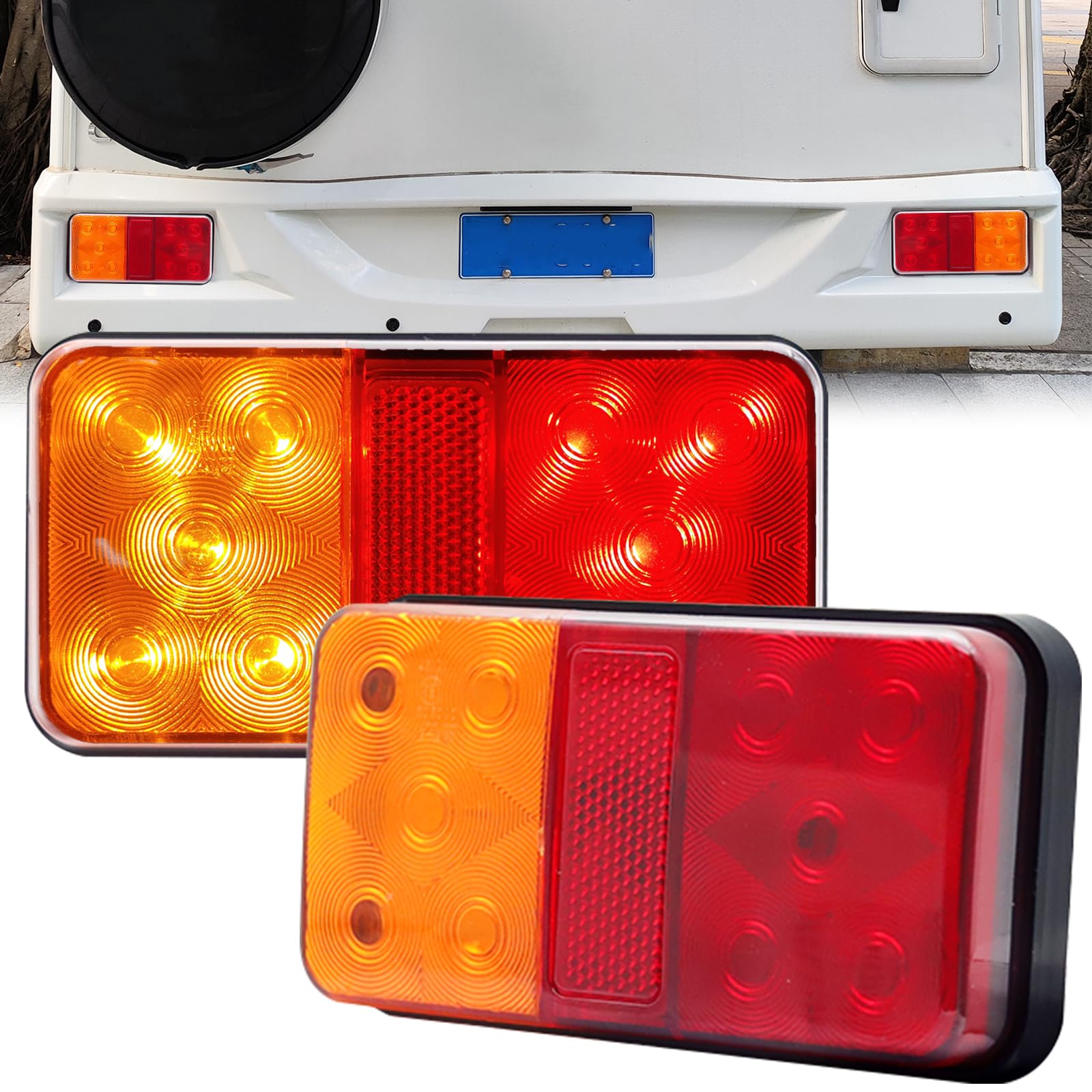 Ygmylandbb LED Truck Tail Light, Trailer 12v Rear Lights, RV Tail Lights, 10 LEDs Brake Turn Signal All in one trailer taillights with Safety Reflector, 2Pcs