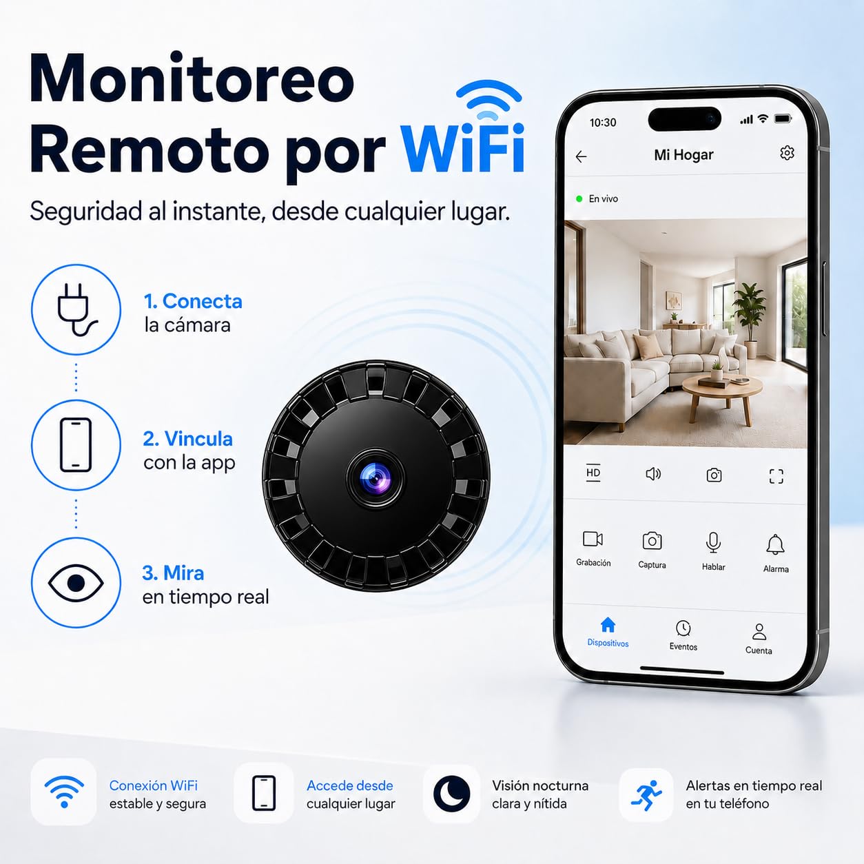 Mini Cámara de Seguridad WiFi, 2026 Mejorada Cámara Oculta para Uso Doméstico, HD 1080P con Visión Nocturna Interior/Exterior para Bebés, Mascotas, Compatible Teléfonos Inteligentes (Black, 4 pieza)
