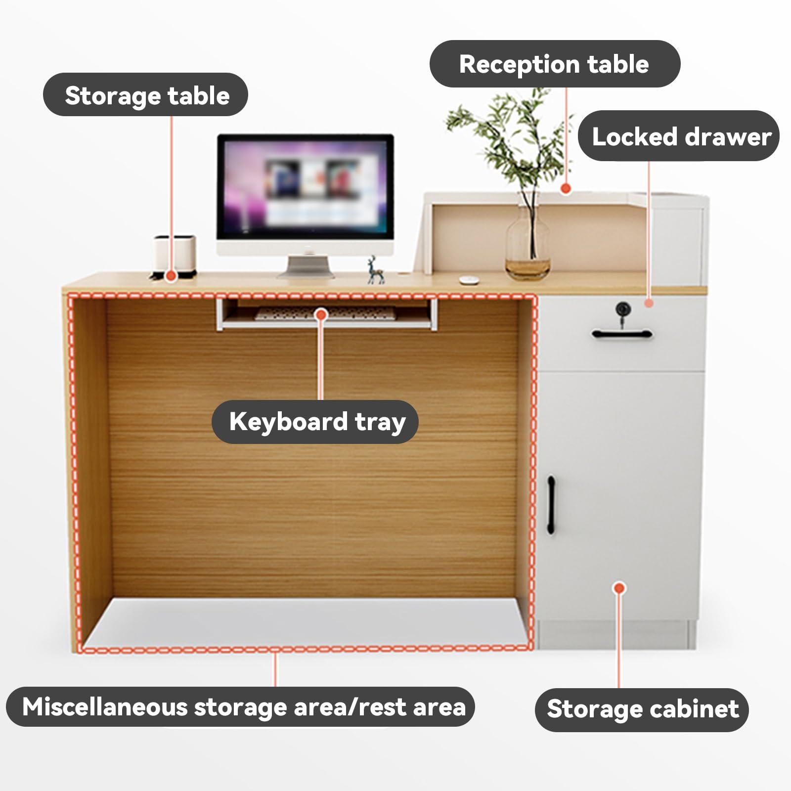 Bancone Reception Moderno,Banco reception,Bancone cassa for negozio,Banco Reception con Spazio di Archiviazione,per Reception di Hotel, Negozi di Abbigliamento,Parrucchiere(D,Right-120CM/47.2IN)