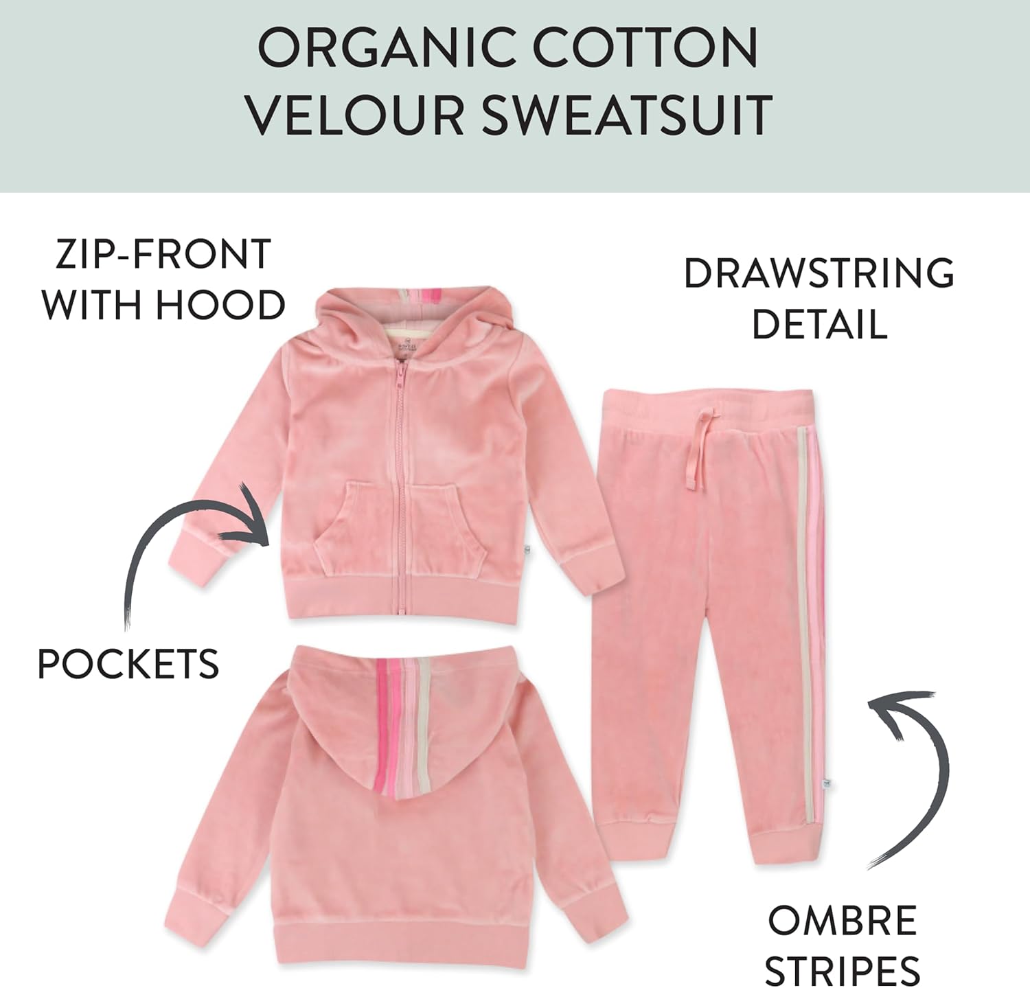 HonestBaby Velour Pullover Hoodie and Zip Front Sweatshirt and Jogger Sweatpants Set Baby, Toddler, Boys, Girls - Image 2