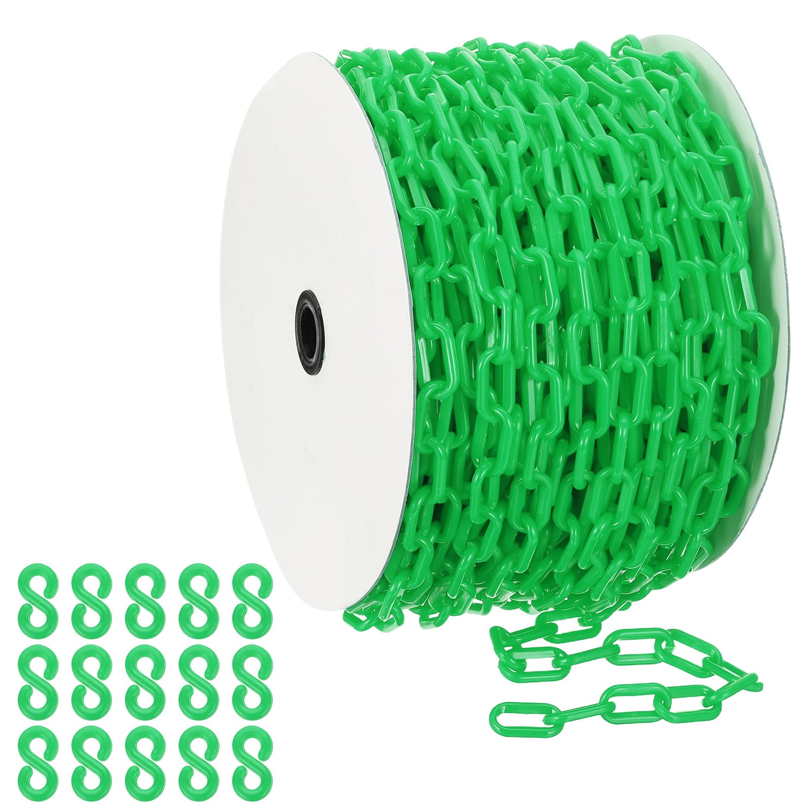 PATIKIL Chaîne plastique verte, 164 pieds 6mm Chaîne barrière sécurité plastique large Longue chaîne plastique pour le contrôle foule, le stationnement, décoration chantier construction
