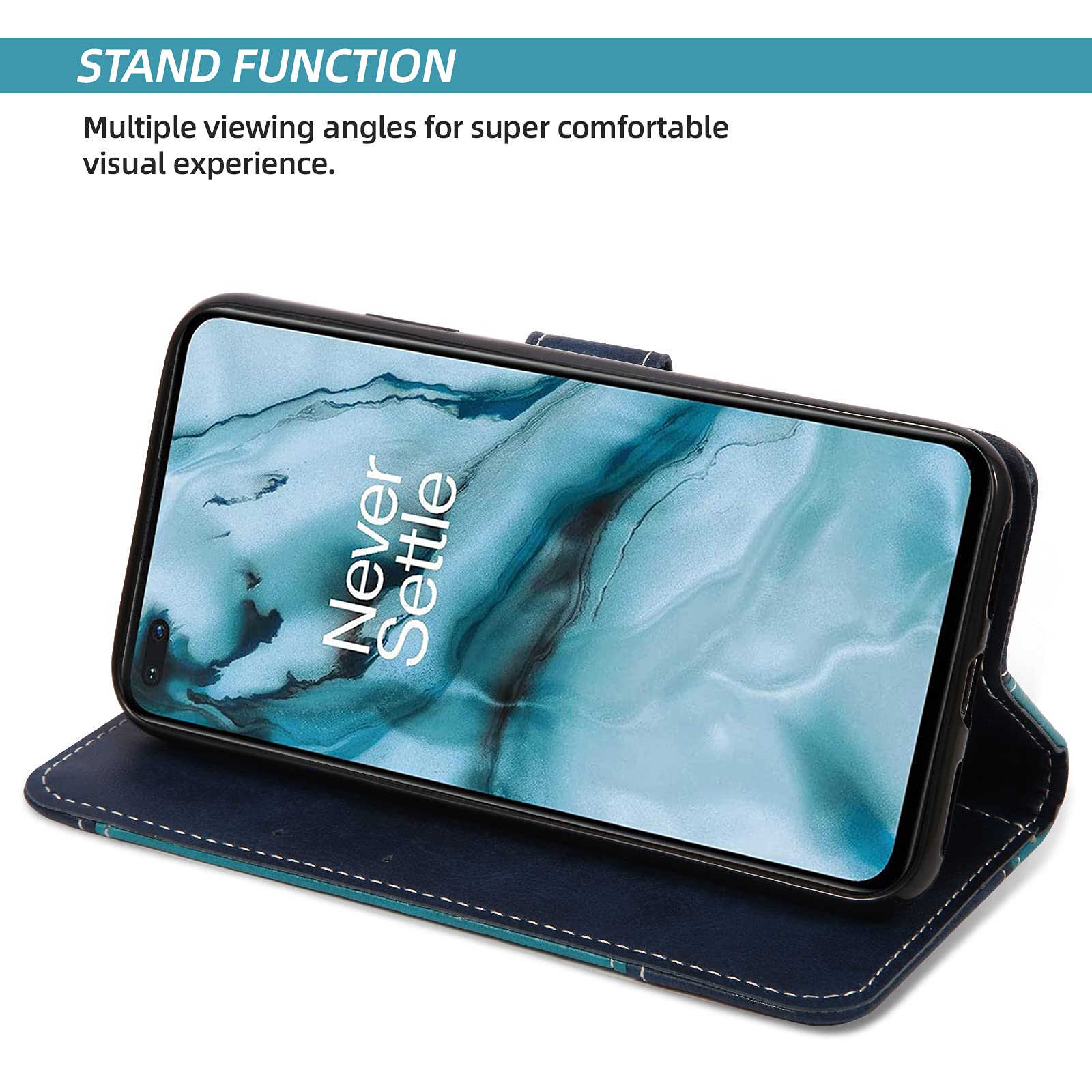 Custodia a portafoglio per OnePlus Nord, custodia a portafoglio in pelle PU con porta carte di credito cinturino da polso antiurto cover protettiva