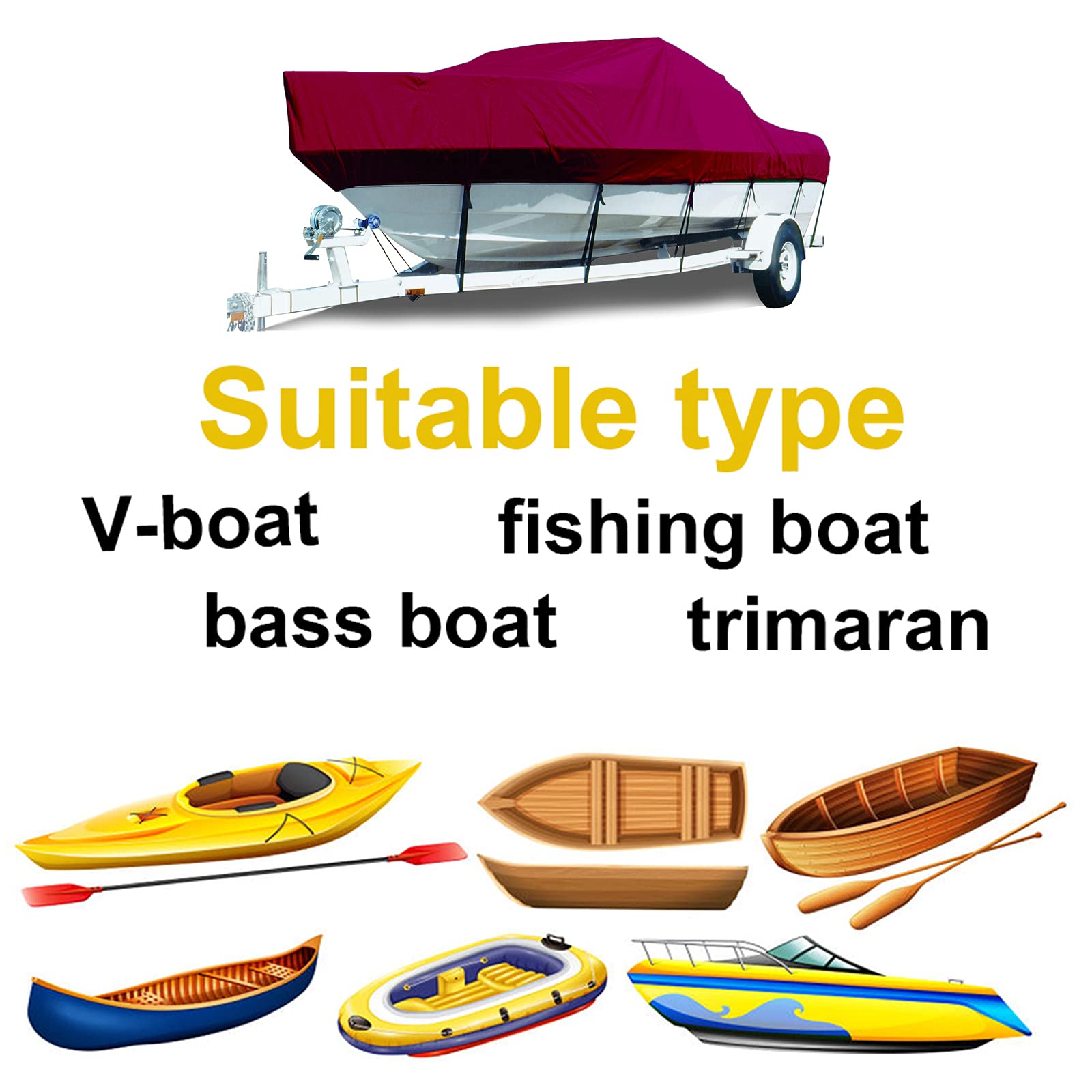 Coperture per Barche Telo Copribarca 210D Impermeabile Resistente ai Raggi UV per Esterni, Adatto per V-Hull Tri-Scafo, Barca da Sci da Pesca Copertura per Barche,12to14ft