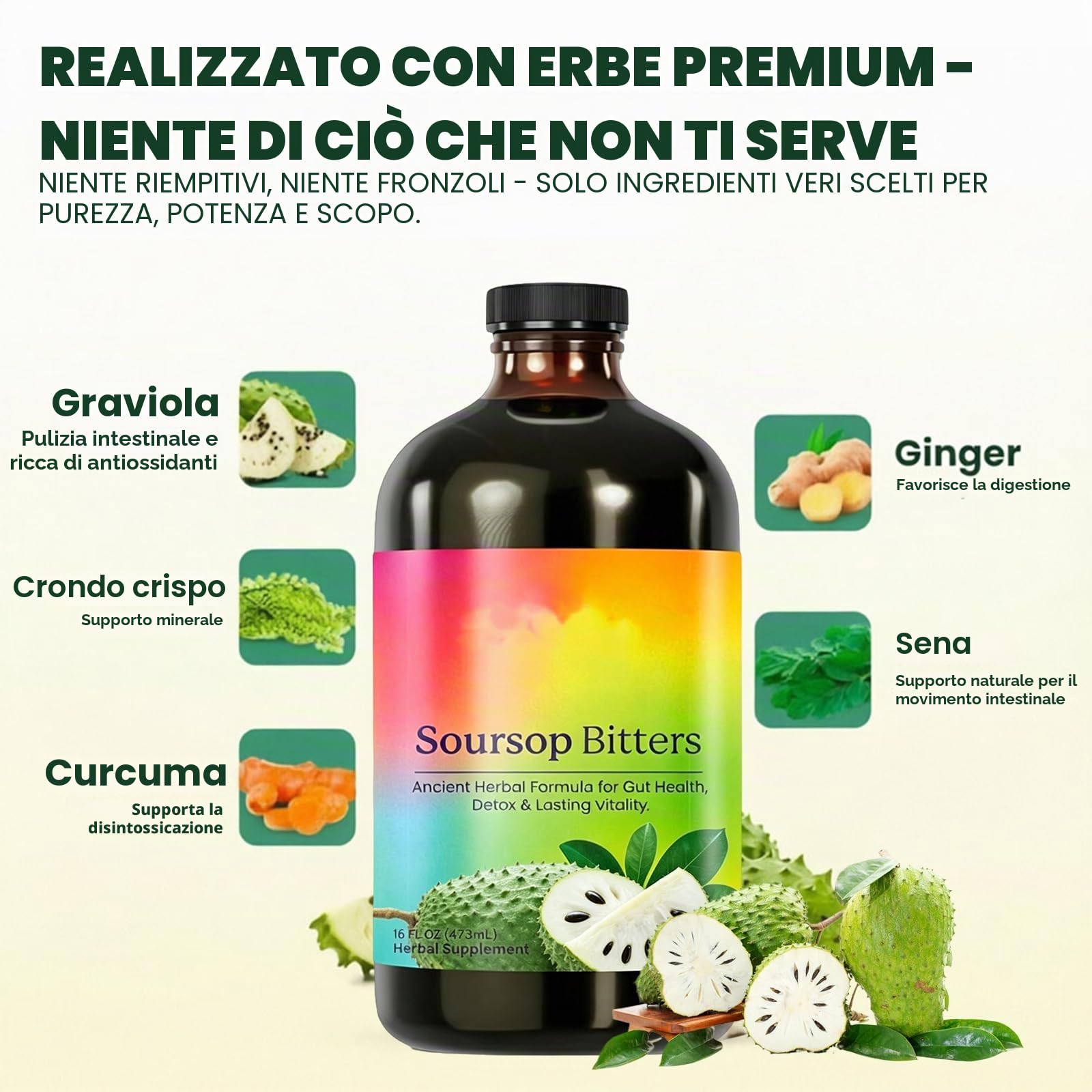 Soursop Bitters Liquido, Liquido di Soursop Bitters, Graviola, Guanabana, Corossol, Stachelannone, Supporta la salute digestiva e la funzione immunitaria, Vegano - 473ML/16FL.OZ (1 Bottle)