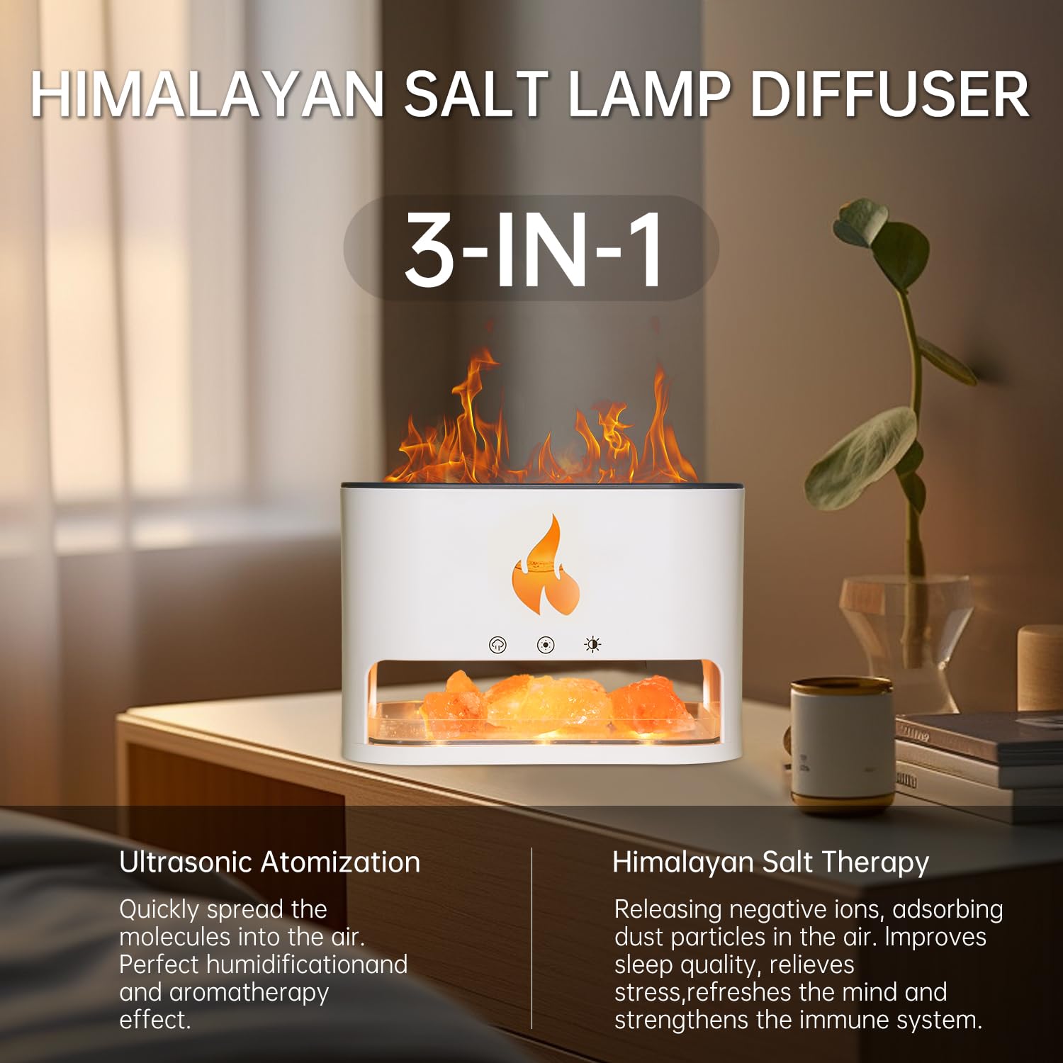 Diffuseur d'Huiles Essentielles avec Lampe Himalayenne, 250ml, Humidificateur d'air LED Multicolore, Aromathérapie