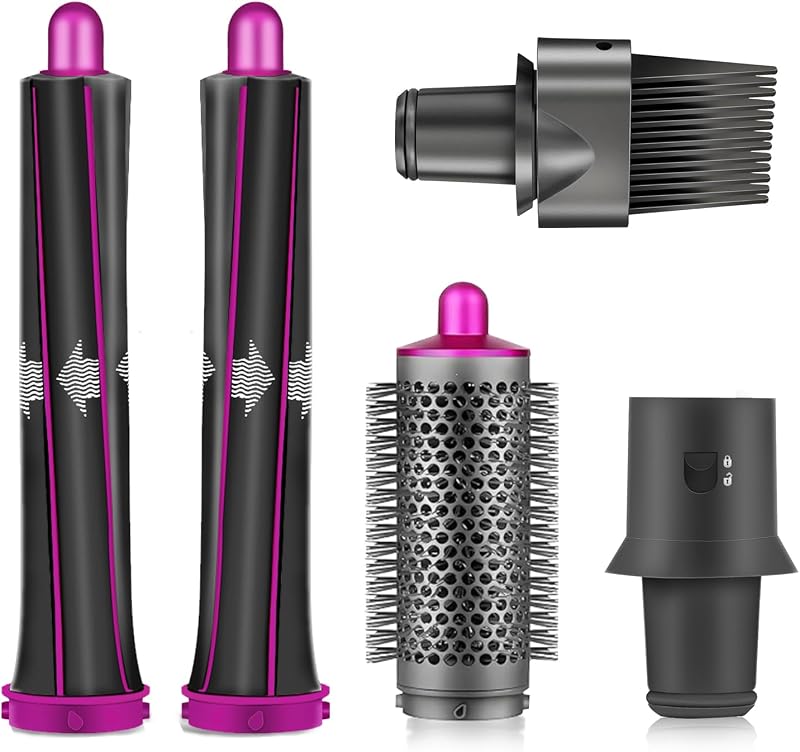 Hair Curling Iron Barrels& Round Brush Part for Dyson Supersonic Hair Dryer | 5 in 1 Hair Tools Replacement Parts Automatic Curling Suit, Accessories for Multiple Hair Styles