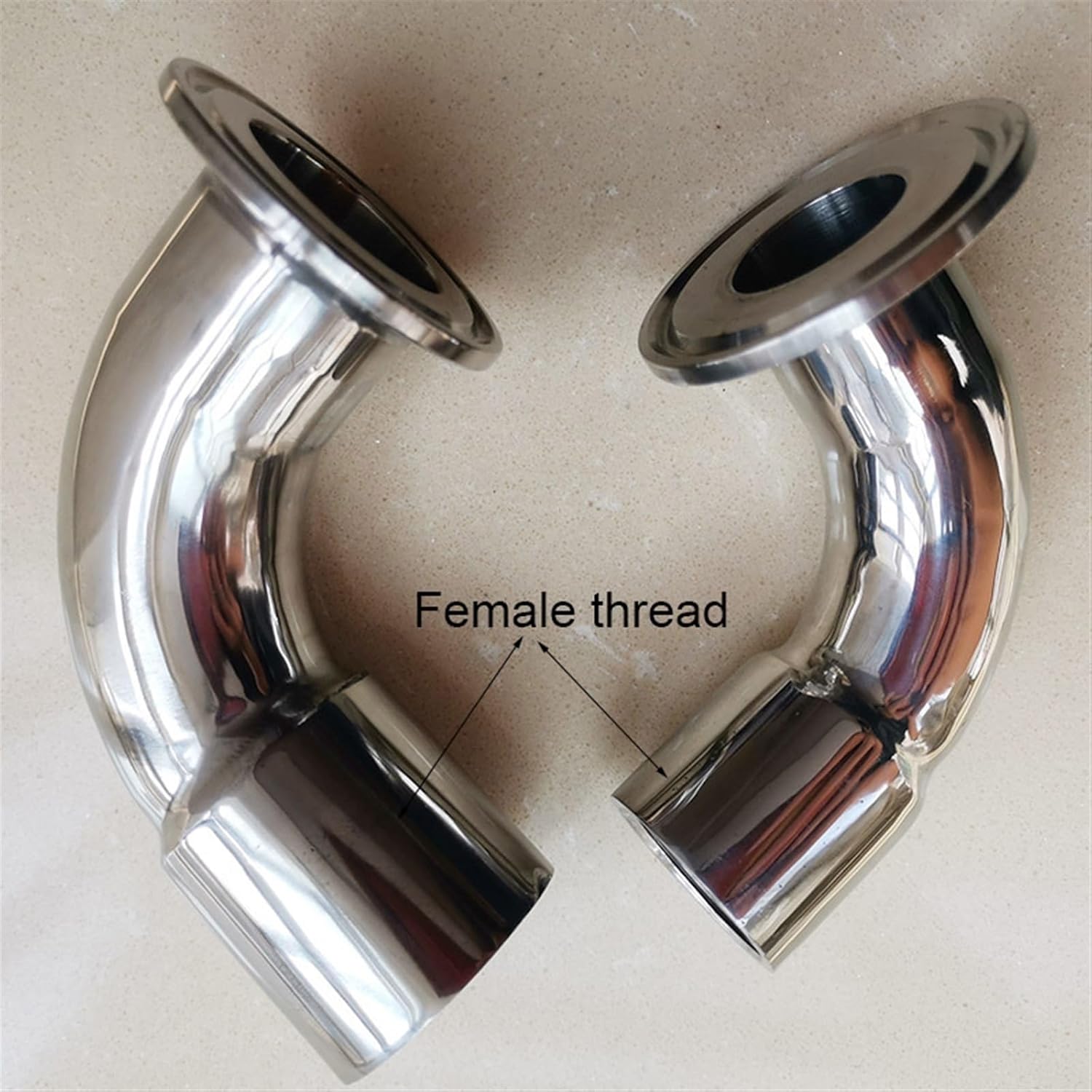 Stainless Steel Elbow Tri Clamp Elbow Stainless Steel 304 90 Degree DN15 to DN100 Pipe Fitting(Clamp x Female,DN20 OD 25 x K 50.5)