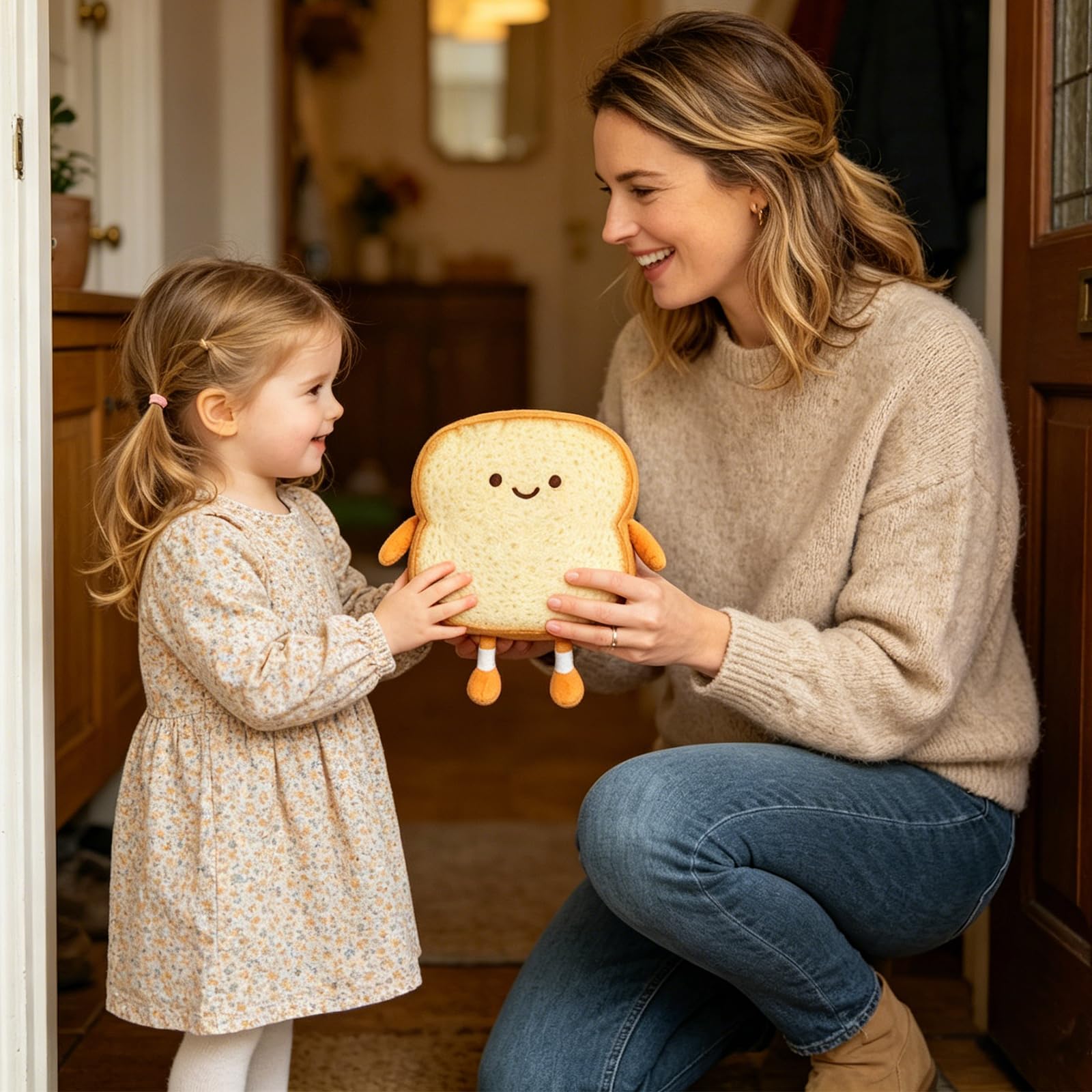 Coussin Peluche Toast Kawaii – Expression De Dessin Animé, Doux Et Lesté, Décoration Chambre, Canapé, Cadeau Enfant/adulte