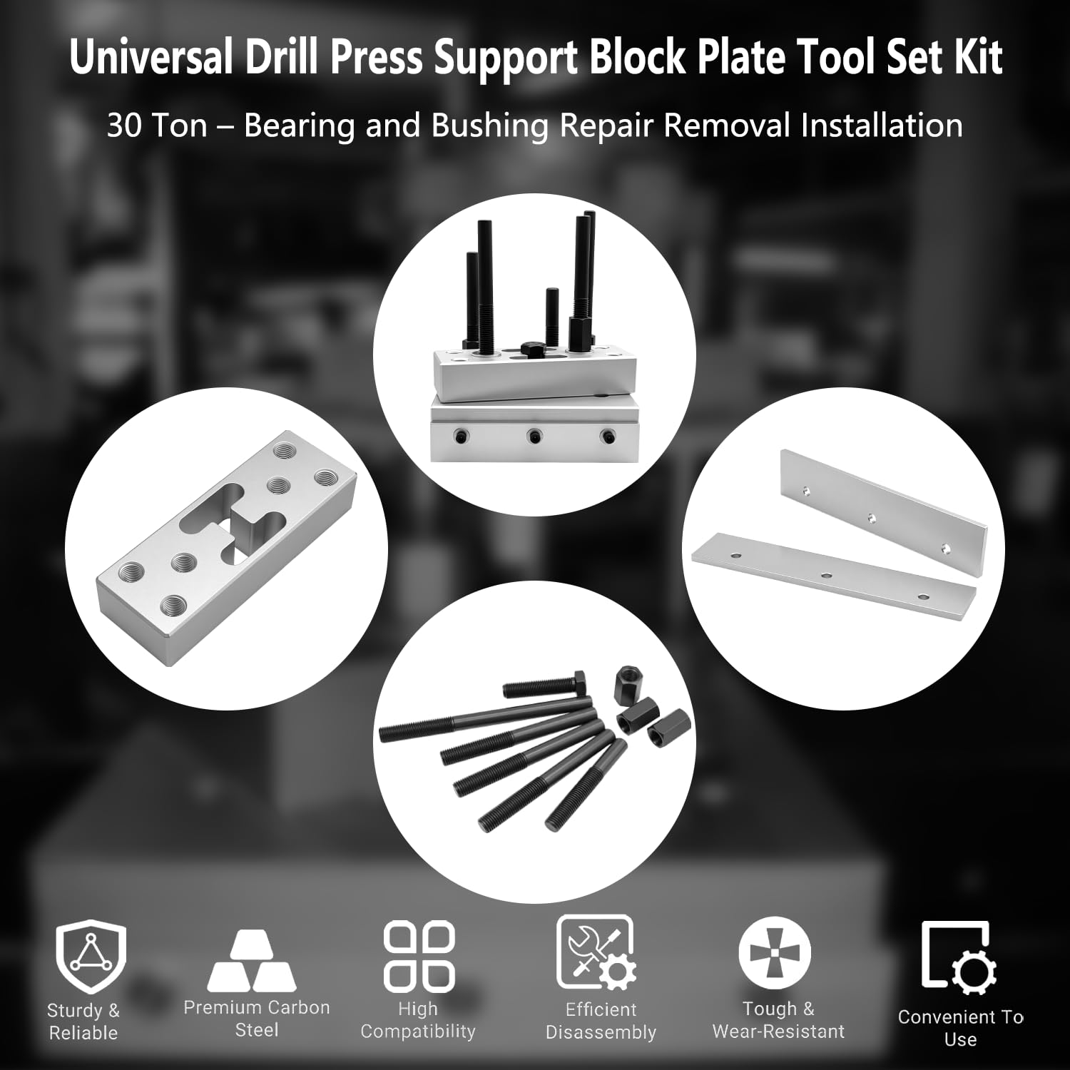 ZKTOOL Universal Drill Press Support Block Plate Tool Set for Bearing and Bushing Repair, 30 Ton