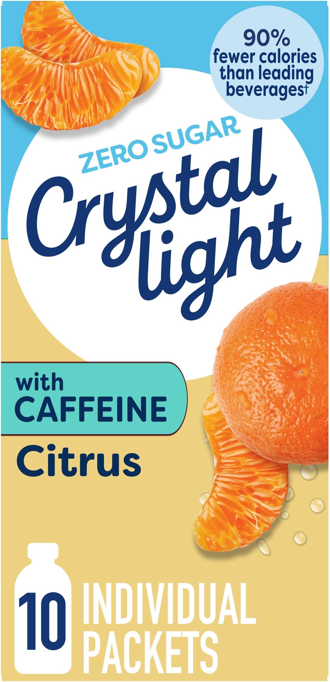 Crystal Light Drink Mix with Caffeine, 10 Packets, for Convenient On-the-Go Flavorful Hydration, Citrus Natural Flavor, Zero Sugar, 0.9 oz