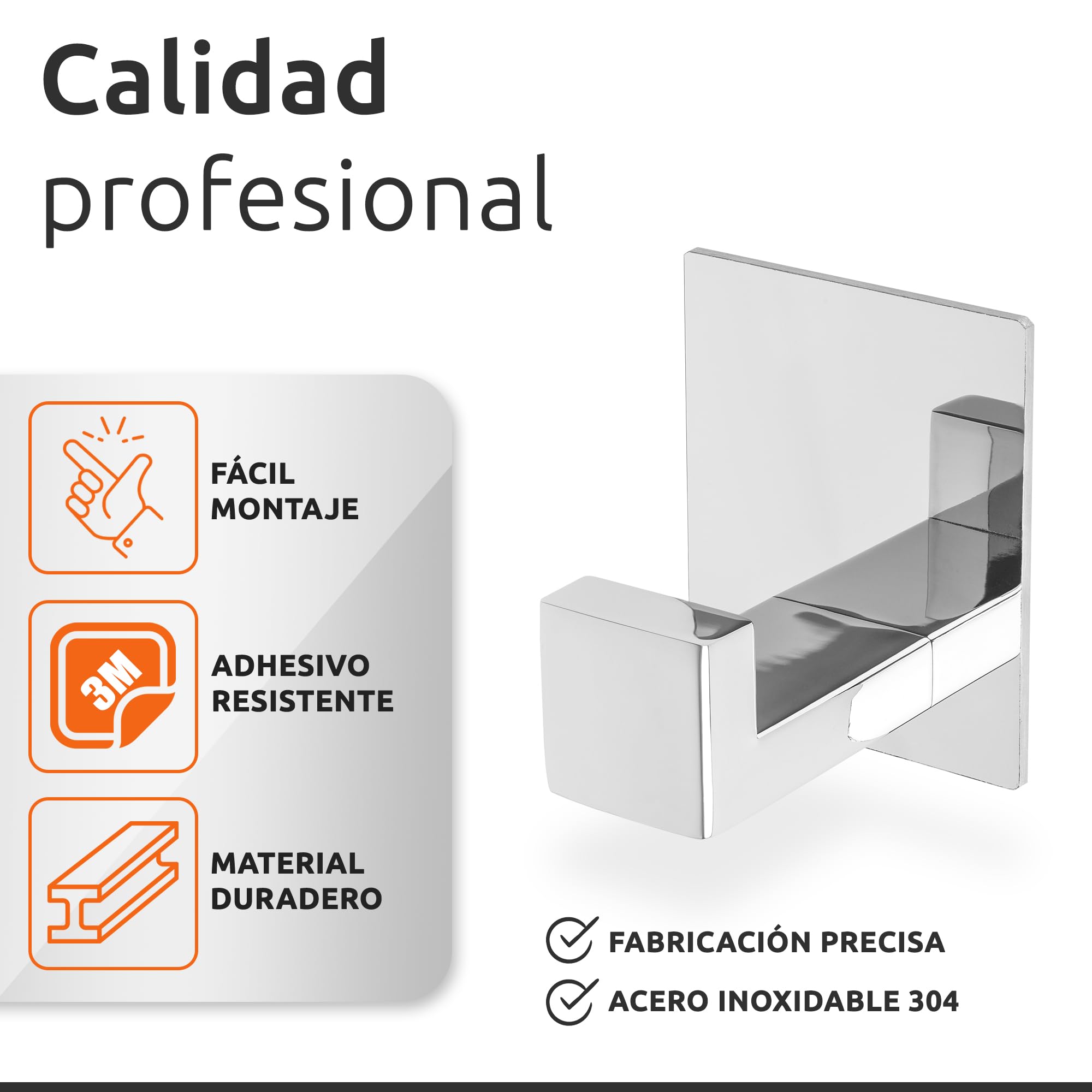 ECENCE Ganchos para Toallas 2x auto-adhesivos sin taladrar cromo soportes para toallas de Acero Inoxidable, ganchos para ropa para pegar en la pared