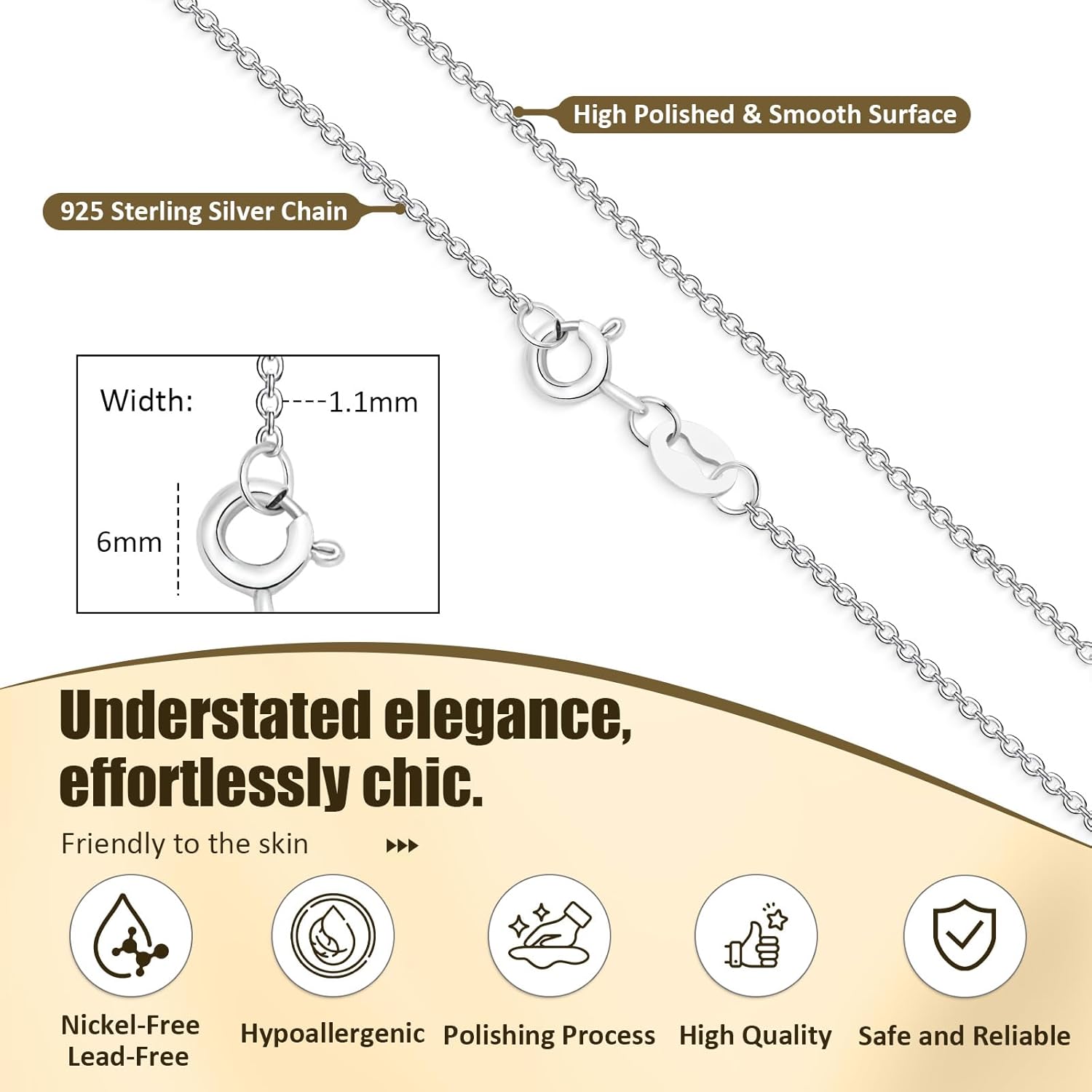 925 Sterling Sliver Chain Necklace for Women - Dainty 1.1mm Cable Chain, Sturdy Hypoallergenic Necklaces, 14/16/18/20/22/24 Inches Jewelry Gifts for Men Women - Image 3