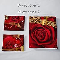 Vista 31 de AILONEN Juego de funda de edredón de rosas rojas tamaño Queen, juego de ropa de cama 3D con rosas rojas aceitadas para niñas, funda de edredón