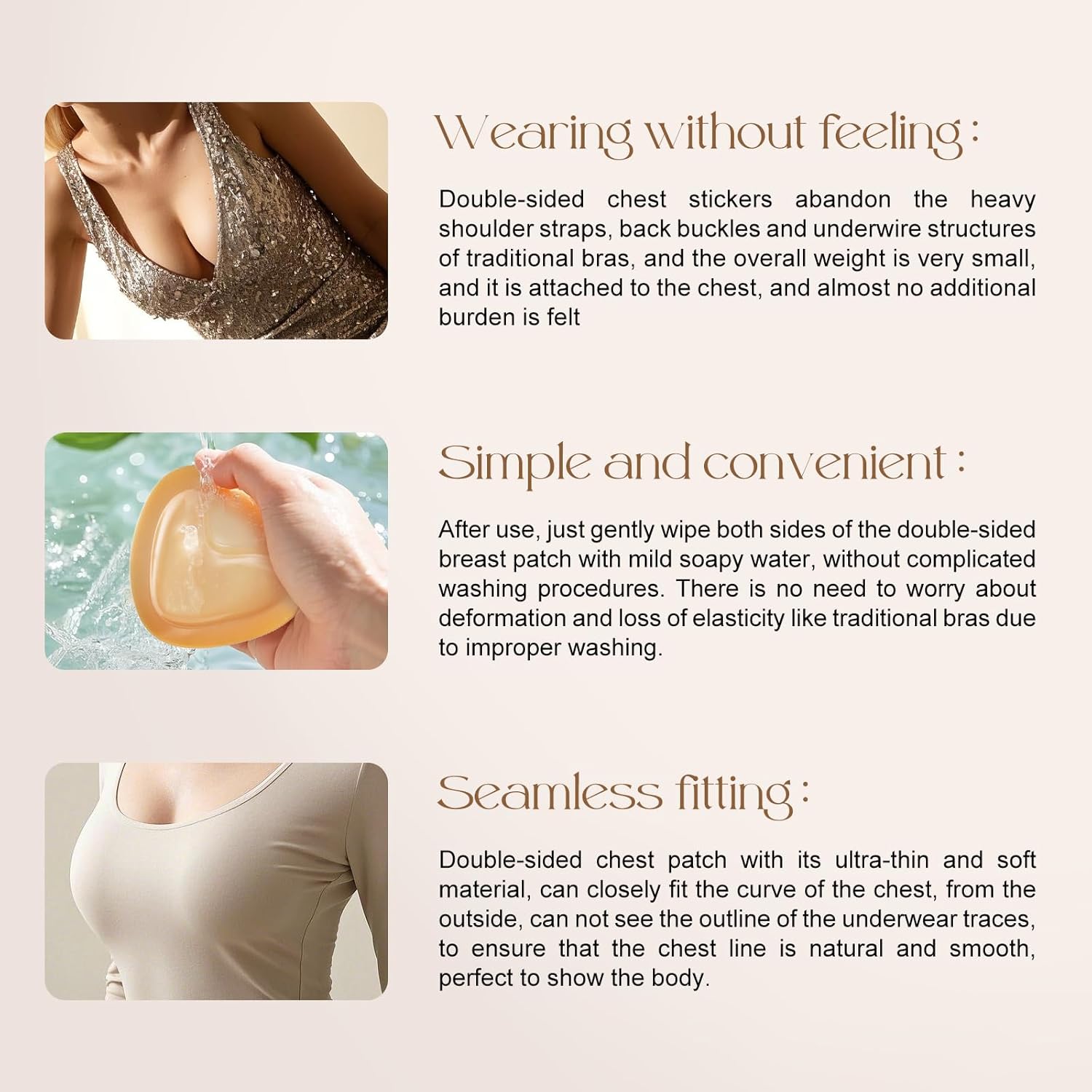 Double Sided Sticky Bra Inserts, Reusable Push Up Adhesive Pads with Padding for Bikini, Swimsuit, Sports Bra - Image 6