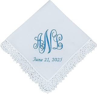Personalized Wedding Handkerchief - Embroidered Bridal Gifts, Monogramme...