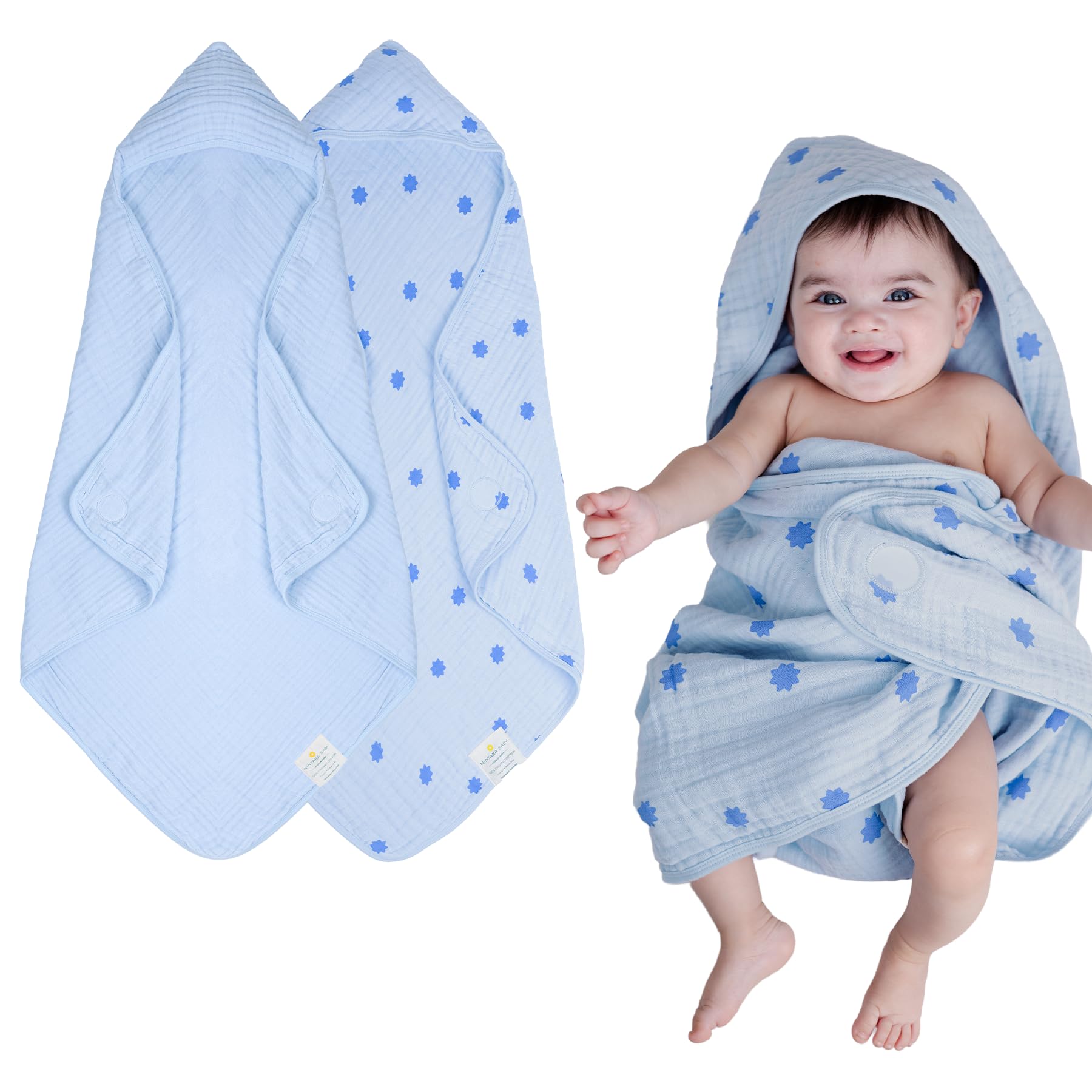 NINTARABABY Hands-Free Hooded Towel 100% Organic Premium Muslin Cotton, 30" x 30", Ultra-Absorbent, Soft, Breathable, Hypoallergenic, Multipurpose,