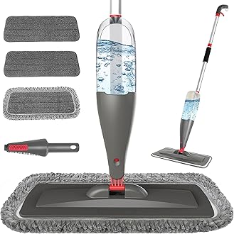 CLDREAM Spray Mop for Cleaning with 3 Washable Pads - Wet Dry Microfiber Mop with 800 ml Refillable Bottle for Kitchen Wood Hardwood Laminate Ceramic Tiles Floor Dust Cleaning