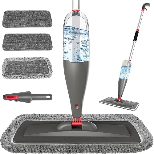 Spray Mop for Floor Cleaning with 3pcs Washable Pads - Wet Dry Microfiber Mop with 800 ml Refillable Bottle for Kitchen Wood Floor Hardwood Laminate Ceramic Tiles Dust Cleaning